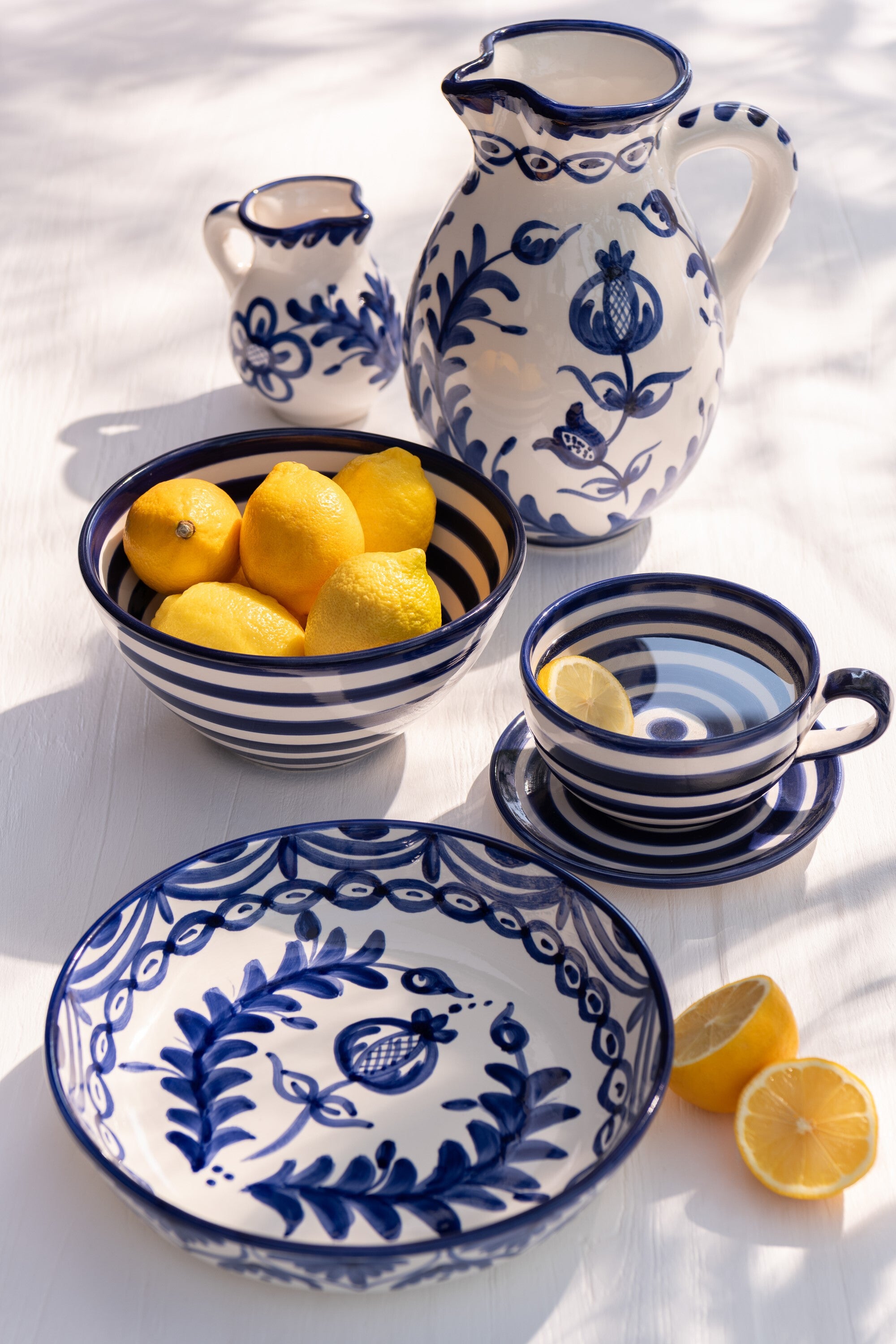 J-Line kruik Granada - keramiek - wit blauw - large