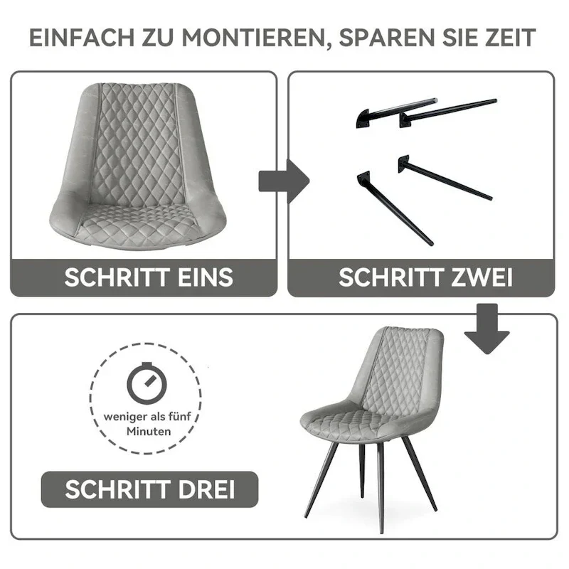 Set of 2 Leather Dining Chairs with Metal Legs