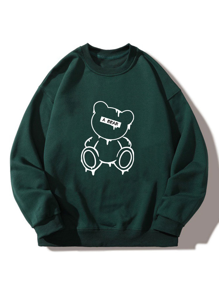 Melted Bear Print Crew Neck Relaxed Sweatshirt