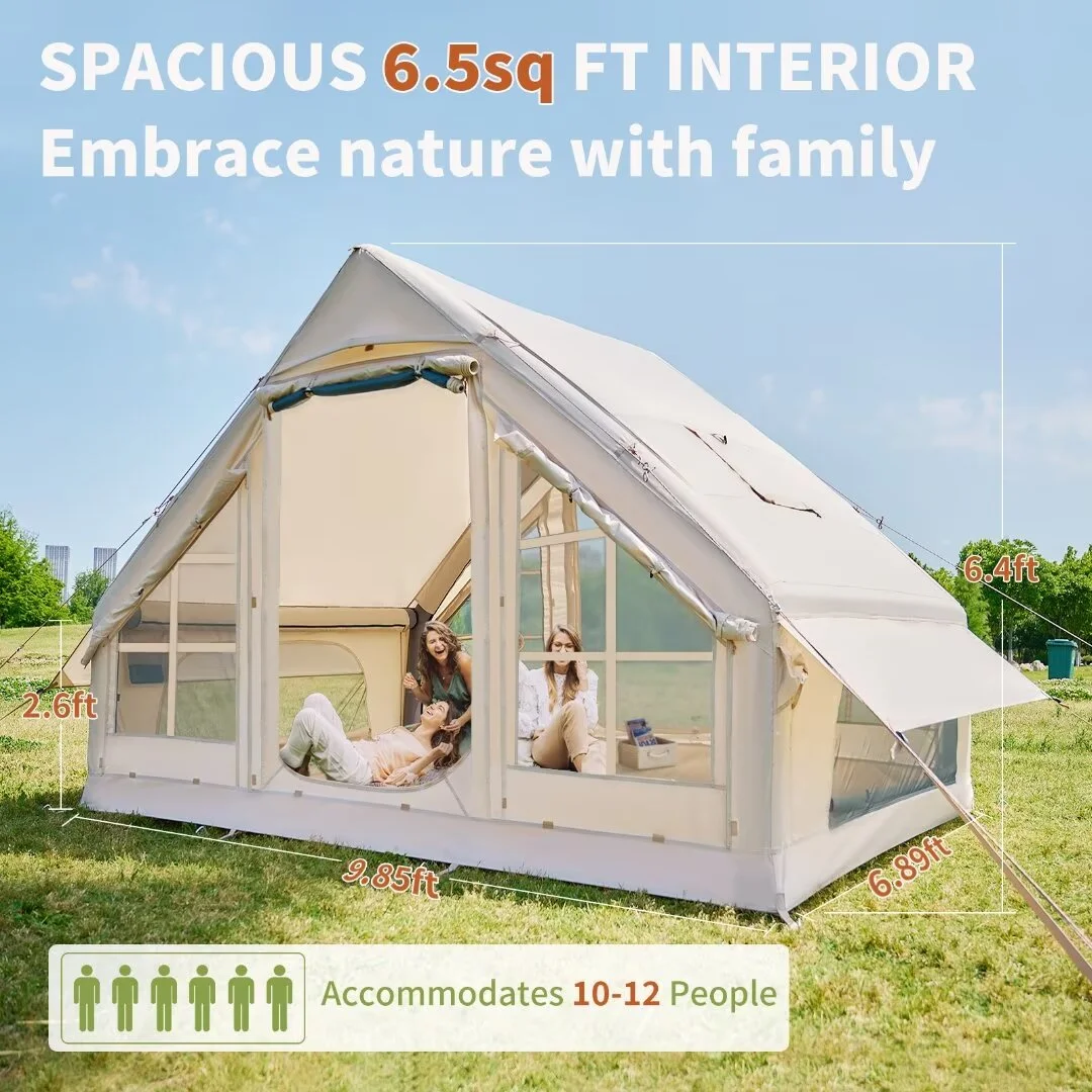 NAIZEA Tent for Camping with Pump - Air Glamping Tents, Easy Setup Blow up Tent, Waterproof Oxford Inflatable Tent, 4 - 6 Person Cabin Tent with Mesh & Chimney Window