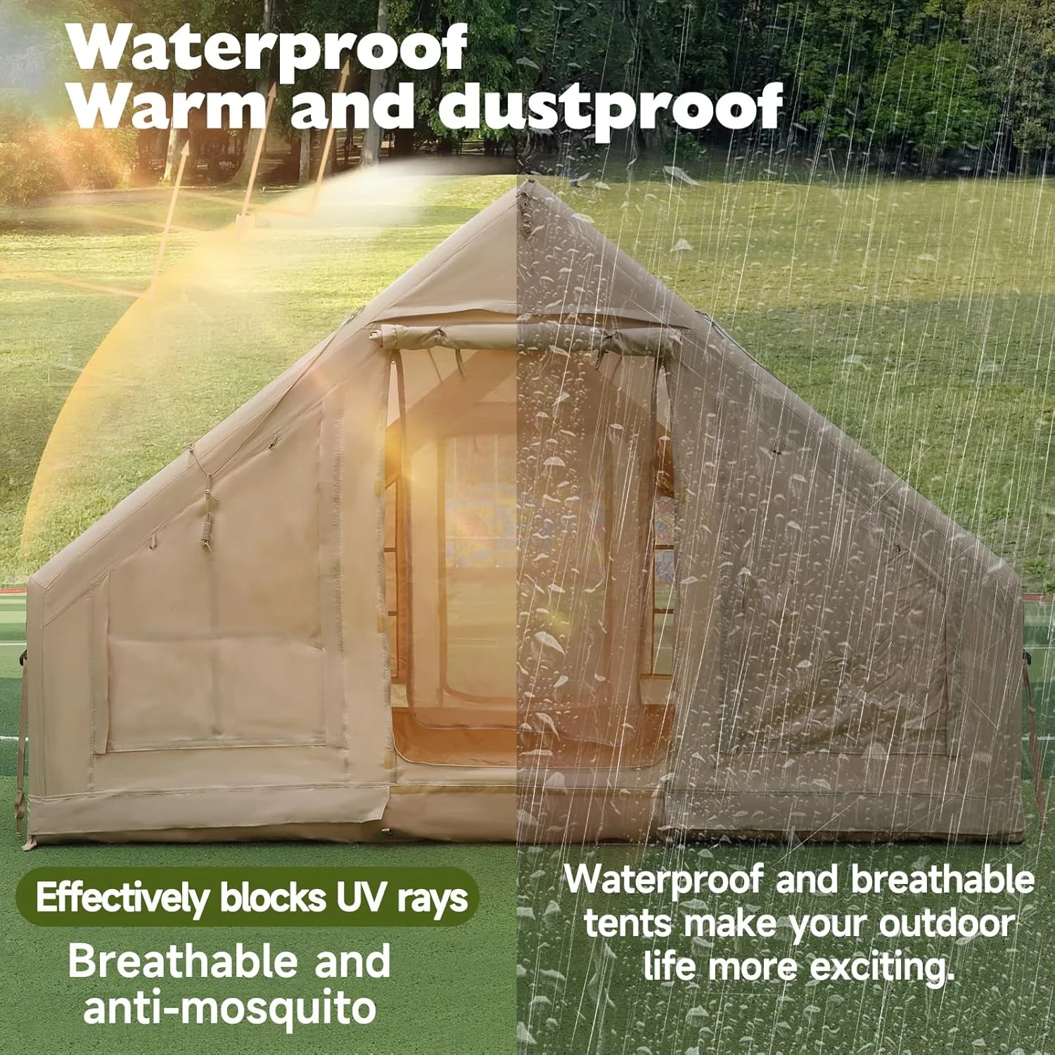 Gaonala 4-6 Person Inflatable Camping Tent with Pump Quick Setup 4-Season Family Tent Waterproof Windproof 420D Oxford Fabric - Image 4