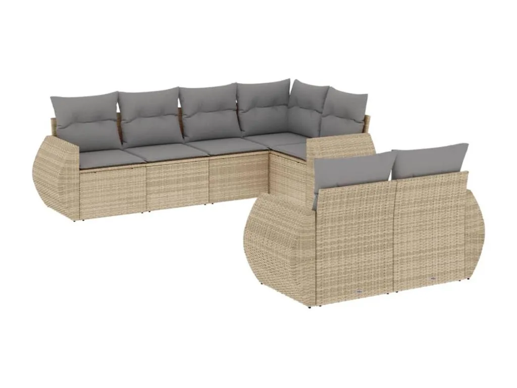 Decoencanto Set sofás de jardín 7 piezas y cojines ratán sintético beige
