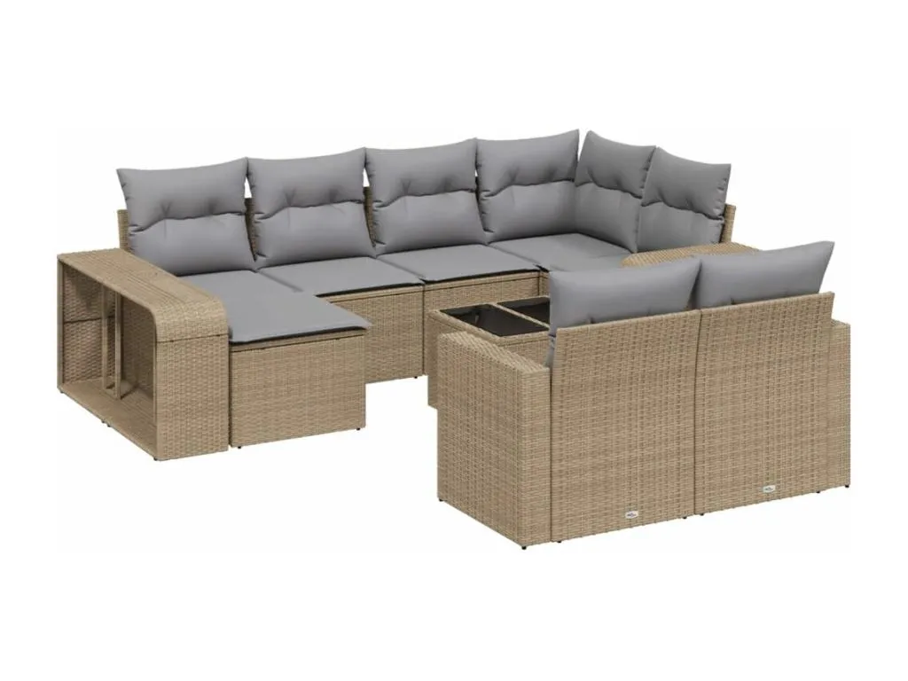 Set de sofás de jardín 11pzas con cojines ratán sintético beige ethi43353
