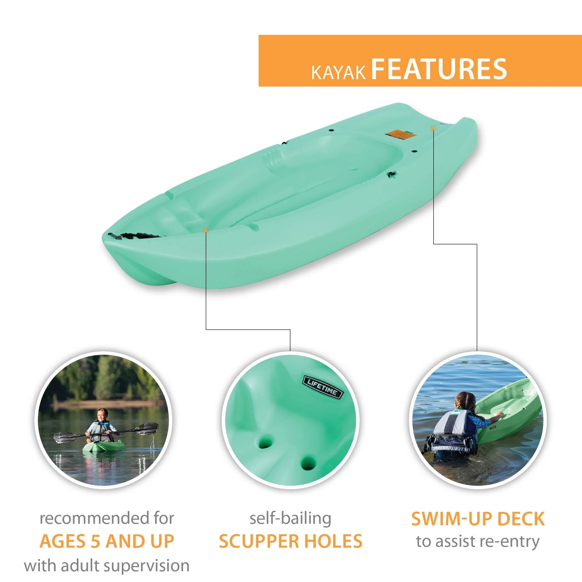Lifetime Wave 6 ft Youth Kayak, Seafoam Green (91237)