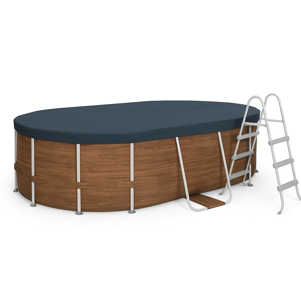 Piscina desmontable de acero tubular ovalada 418x243x98 cm, color marrón/blanco, incluye escalera CvtFTEw128zt