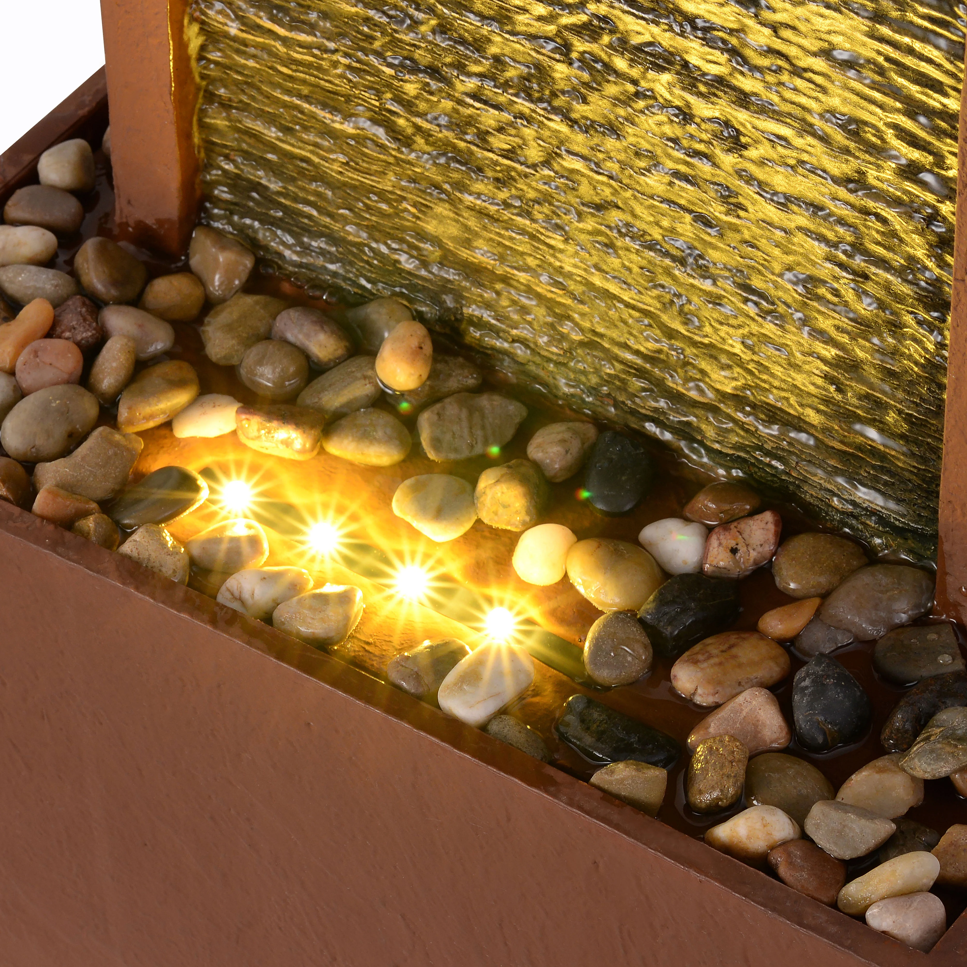 Teamson Home 38.5" Faux Slate Contemporary Outdoor LED Waterfall Fountain with Pebble Base, Red Rock - Image 10