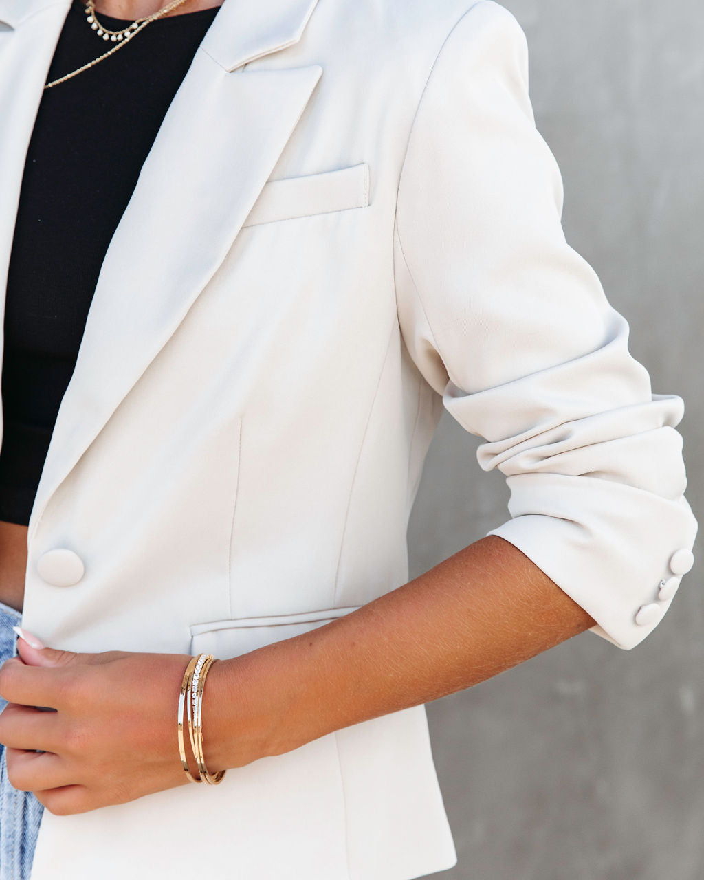 From Night To Day Pocketed Blazer - Ecru - Se7enfashion