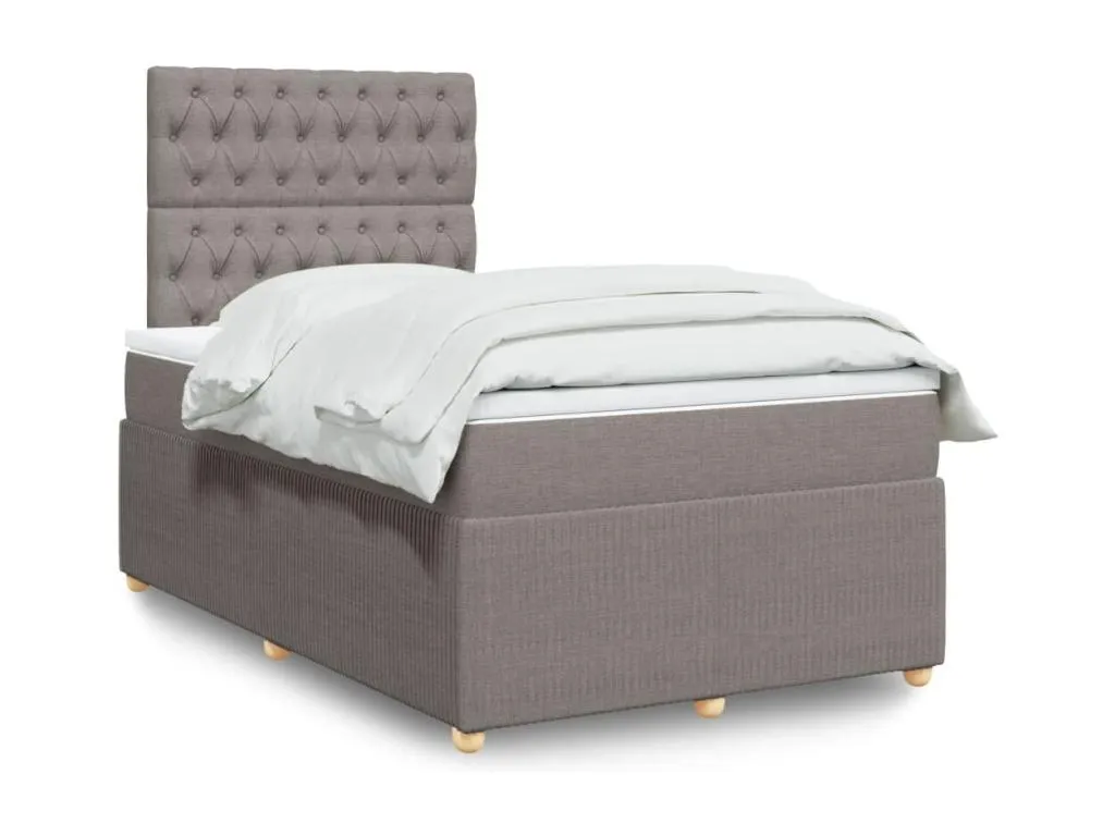Cama box spring con colchón tela gris taupe 120x190 cm udm3523112