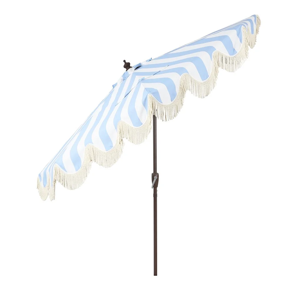 JONATHAN Y Beverly 9 ft. Half Market Patio Umbrella, Designer Classic Scalloped Fringe with Crank, Tilt Button and UV Protection, Blue/White/Cream, Dark Brown Pole - Image 42