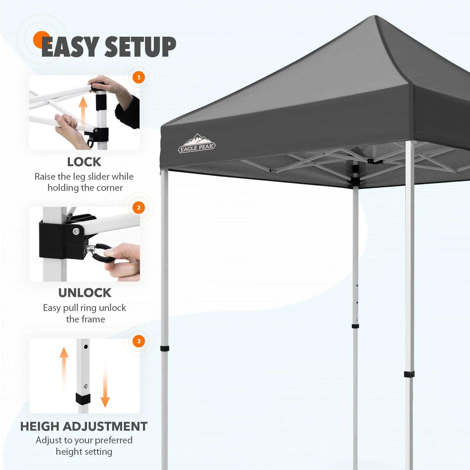 EAGLE PEAK 5x5 Pop up Canopy Tent Instant Outdoor Canopy Easy Set - up Straight Leg Folding Shelter（blue）