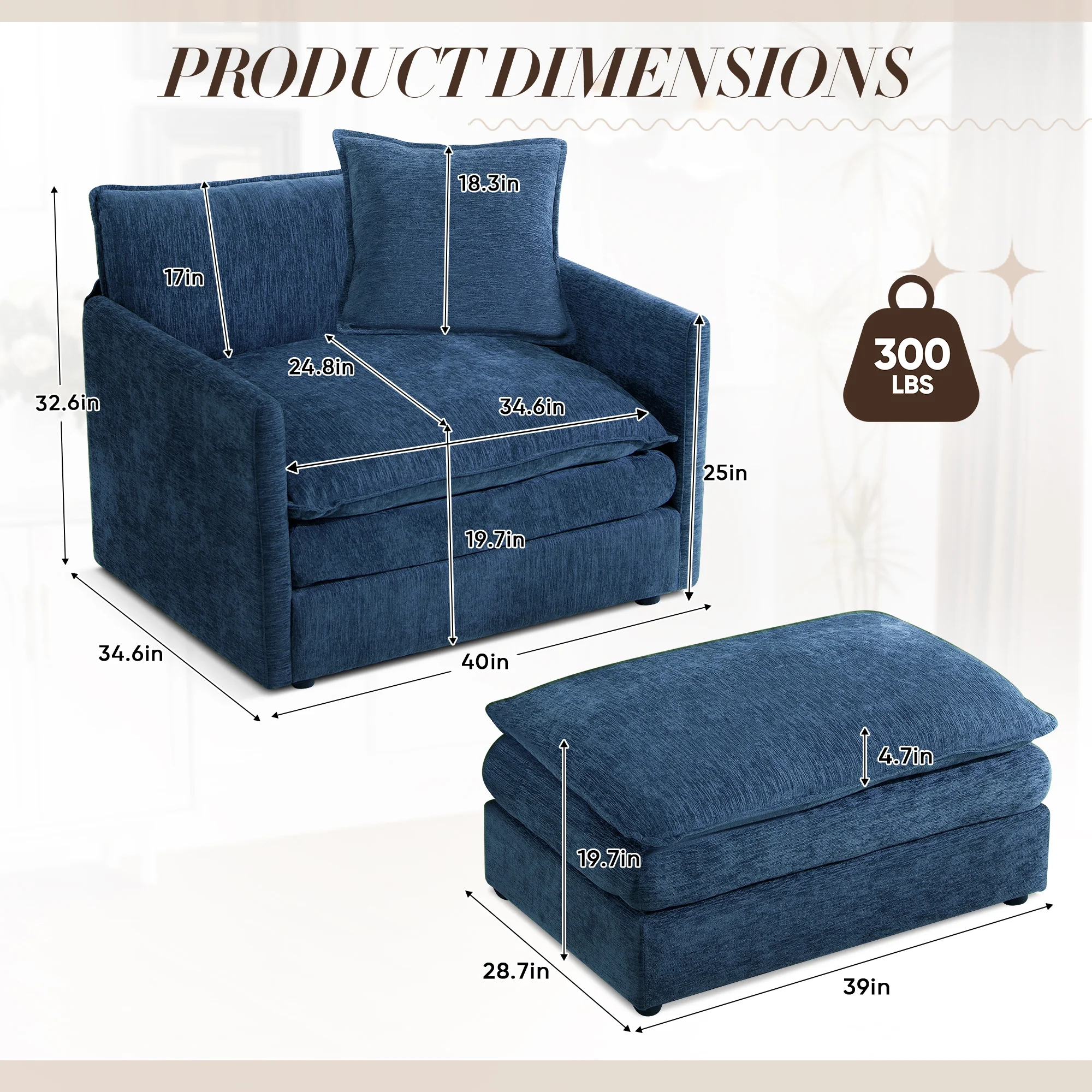 Muumblus Oversized Lounge Chair with Ottoman, Cloud Accent Armchair for Living Room, Beige Chenille - Image 45