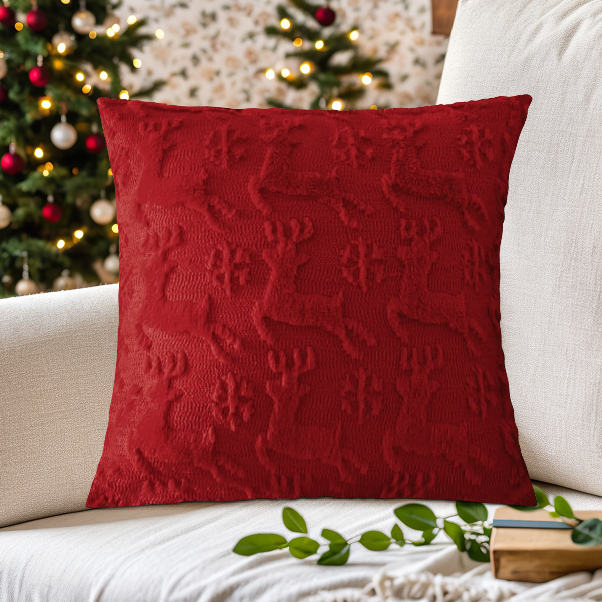 Luxury Christmas Throw Pillow Covers Soft Knit Plush Tufted Embossed Santa Tree Elk Square Decor Cushion Covers For Sofa Bedroom