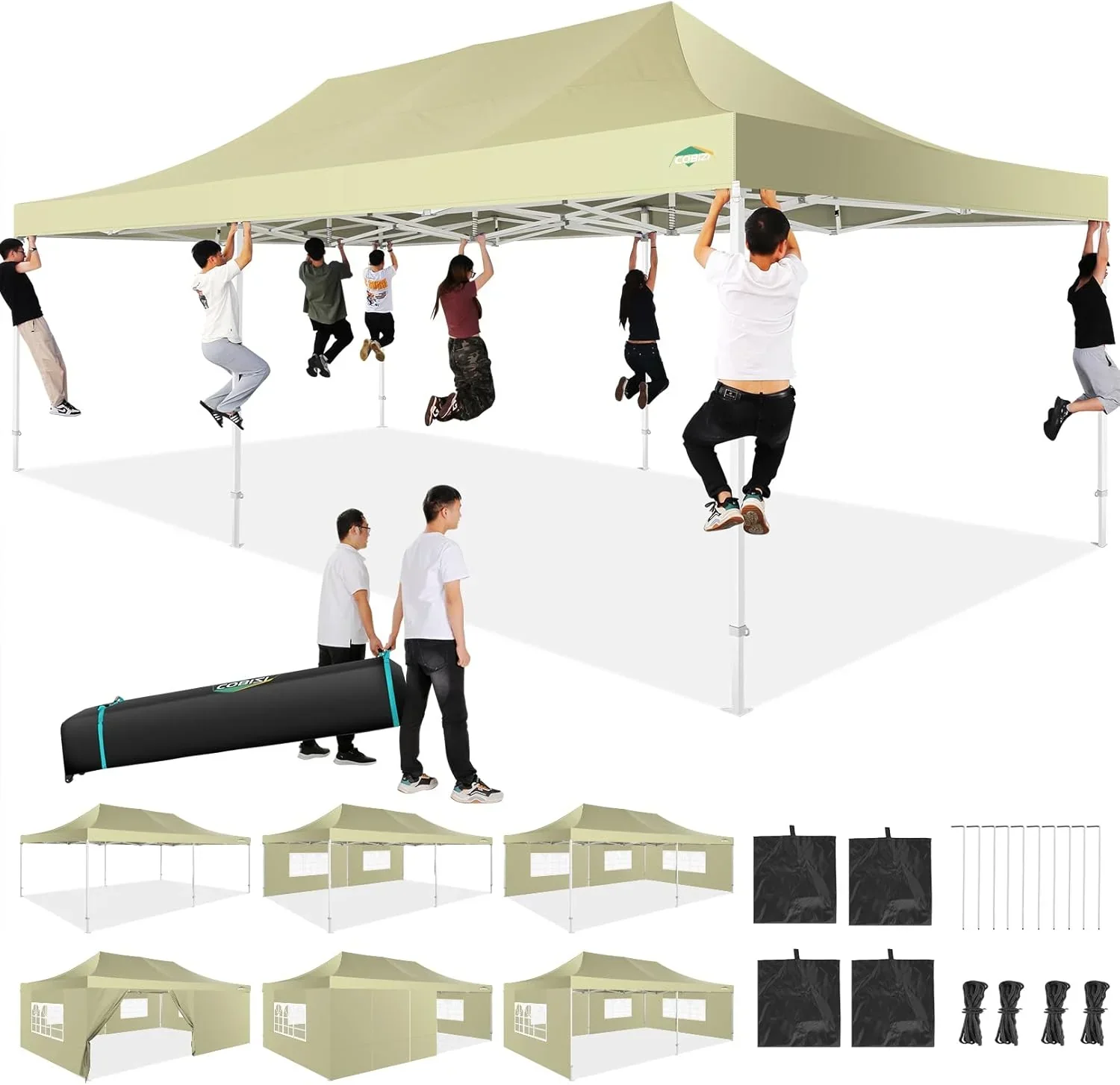 COBIZI 10x20 Heavy Duty Pop up Canopy Tent 6 sidewalls Commercial Canopy Wedding Party Tents