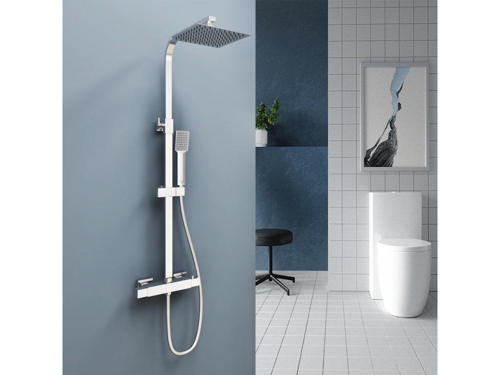 Aica columna de ducha termostática alcachofa de baño cuadrada de acero inoxidable 80-120cm