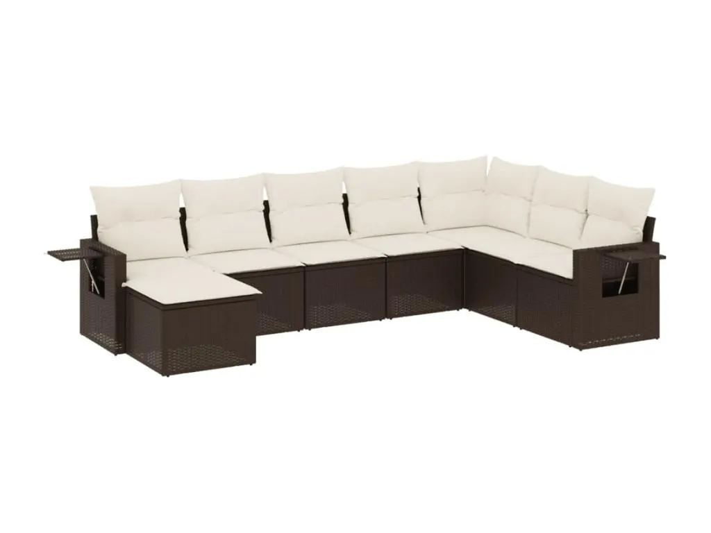 Set sofás de jardín 8 piezas y cojines ratán sintético marrón 84430XFAV