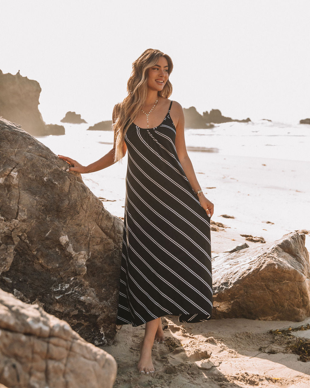 Powell Striped Adjustable Maxi Dress - Black - FINAL SALE - Se7enfashion