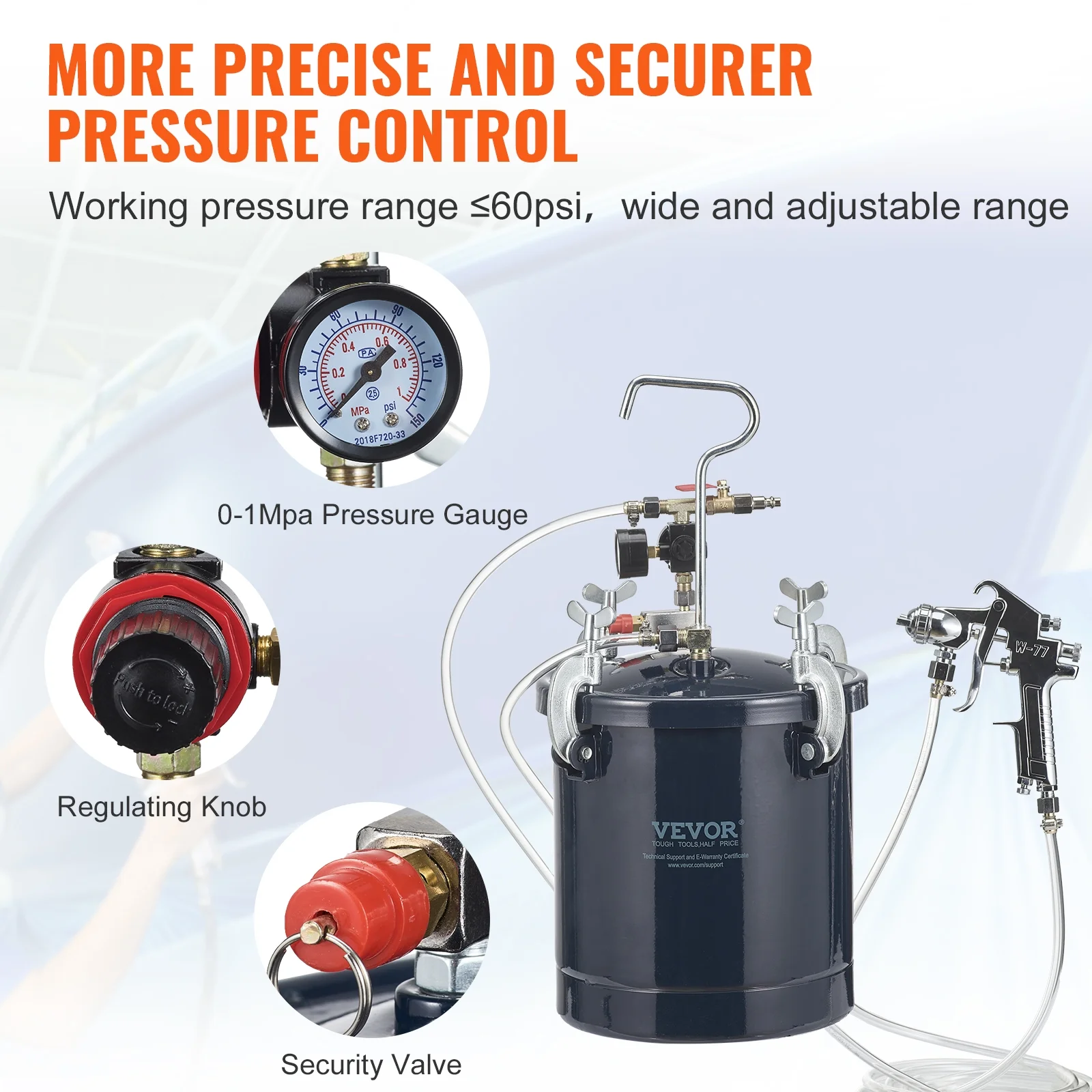 SKYSHALO Spray Paint Pressure Pot Tank, 10L/2.5gal Air Paint Pressure Pot, 1.5mm+4mm Two Nozzles Two Spray Paint Guns for Industry Home Decor Architecture Construction Automotive Painting, 60PSI Max - Image 5