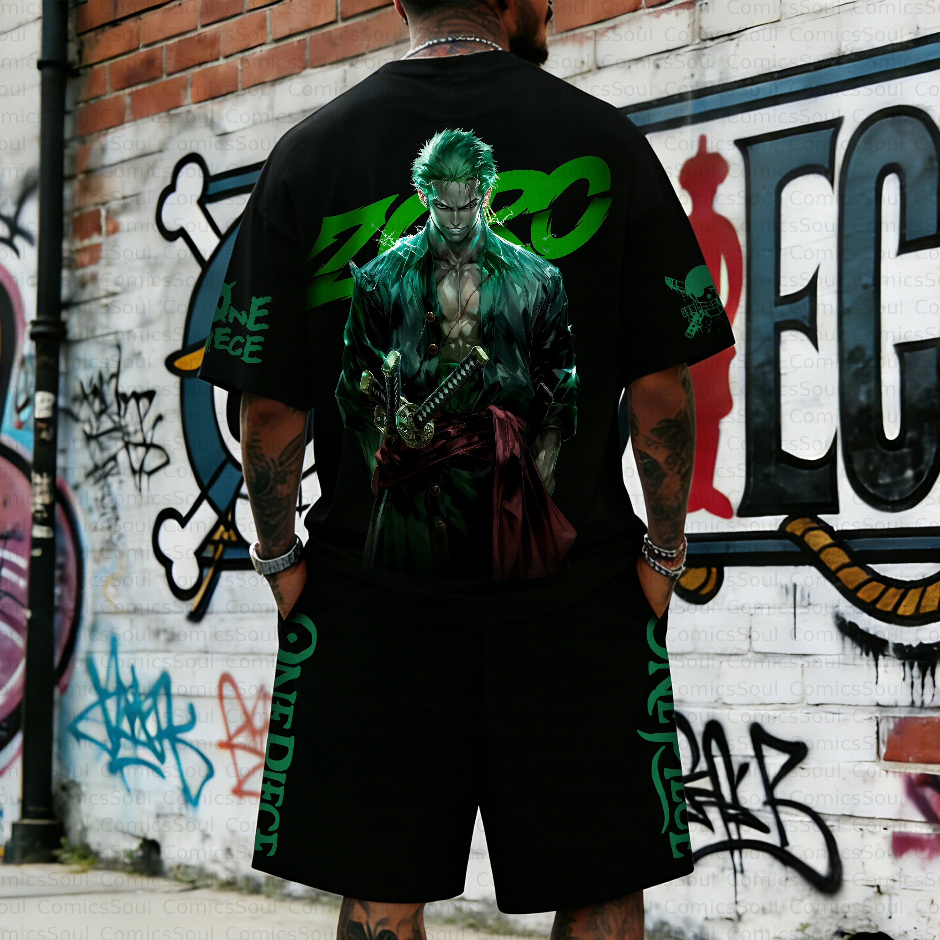 Unisex Anime Inspired Vintage T-shirt& Shorts 2 Pieces Set