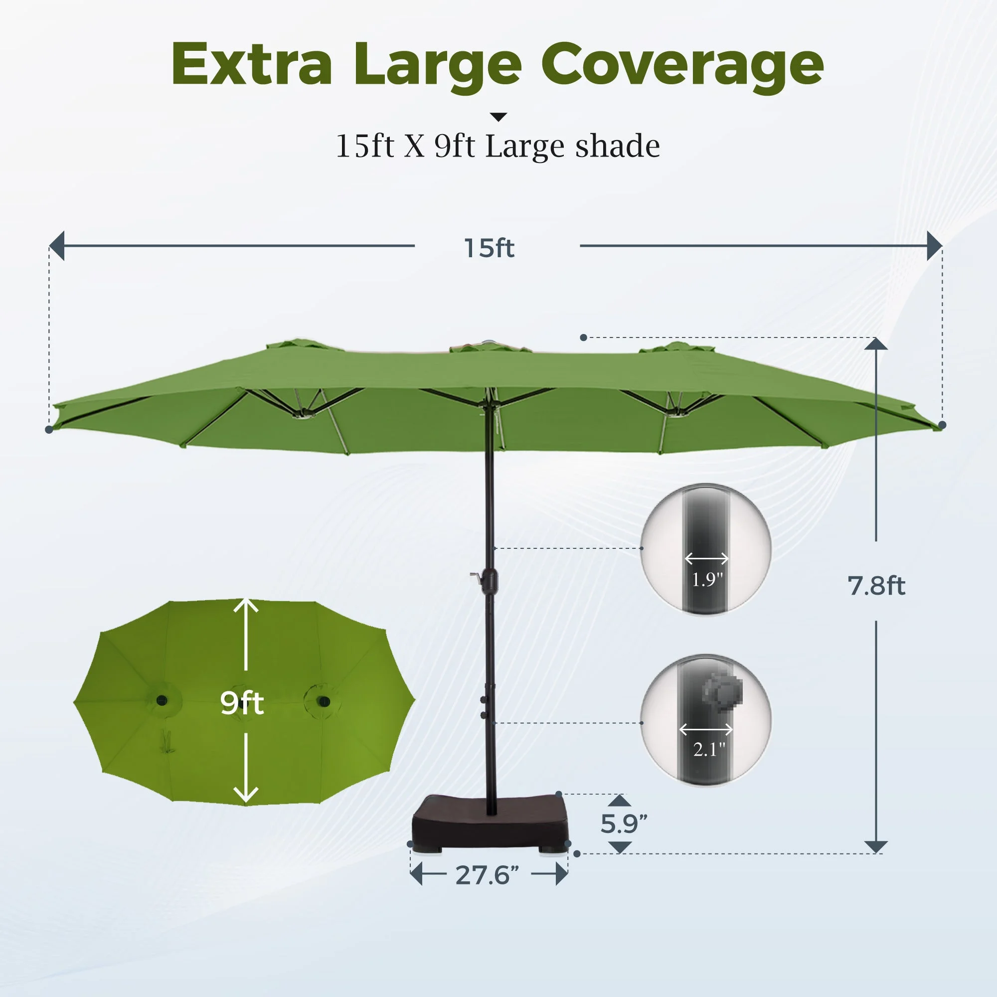 Alpha Joy 15ft Outdoor Patio Umbrella Extra-Large Double-Sided Garden Umbrella with Crank Handle and Base - Smoky Gray - Image 38