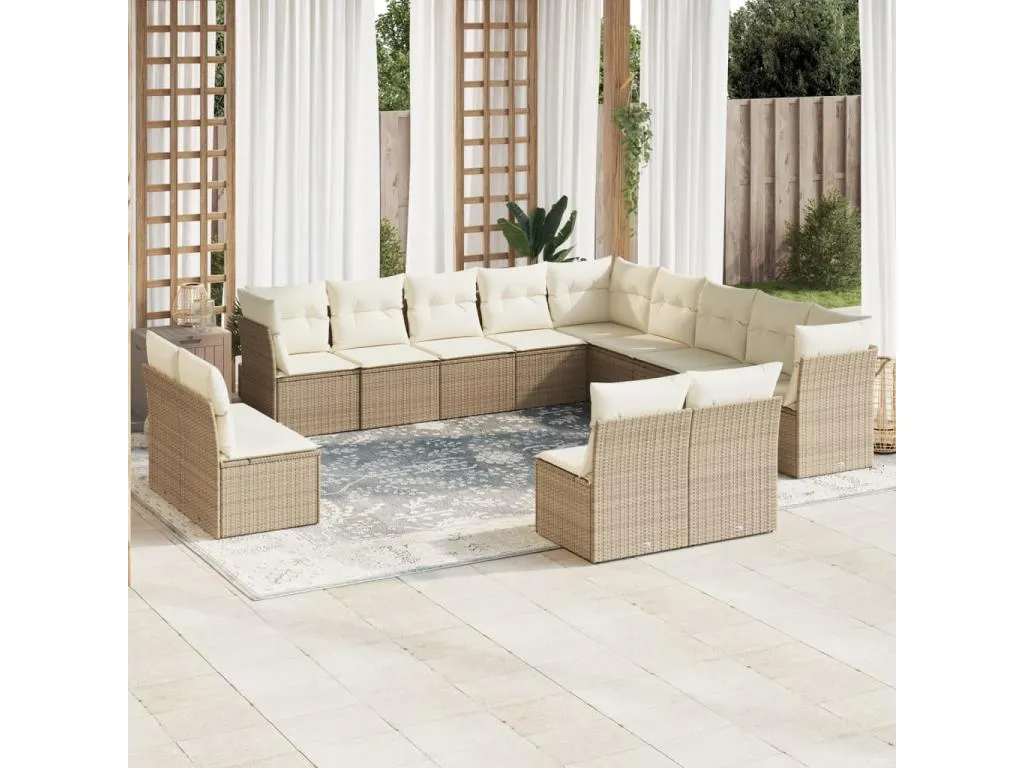 Set sofás de jardín con cojines 13 pzas ratán sintético beige