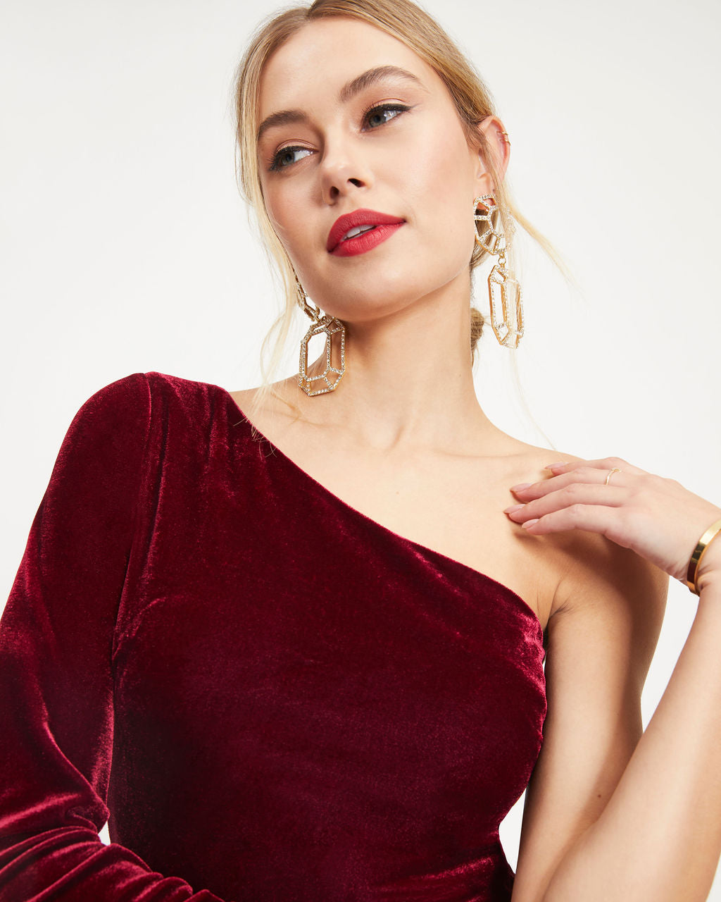 Spread The Cheer Velvet One Shoulder Mini Dress - Wine - Se7enfashion