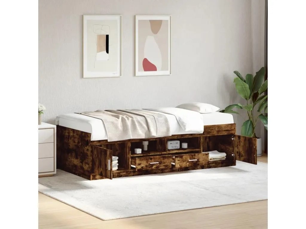 Sofá cama con cajones sin colchón Francomuebleses ahumado 90x200 cm