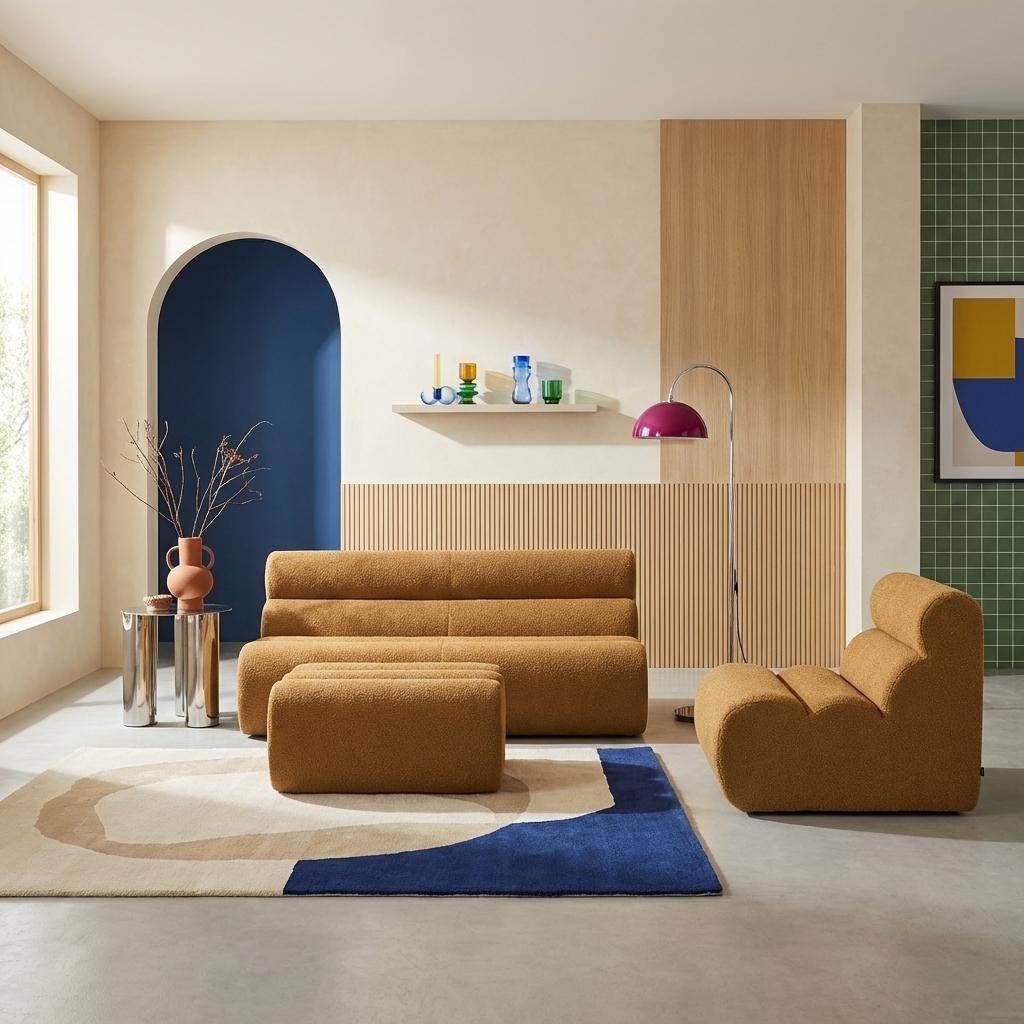 Nova borreguito - Sofá modular de borreguito con reposapiés, 3 plazas