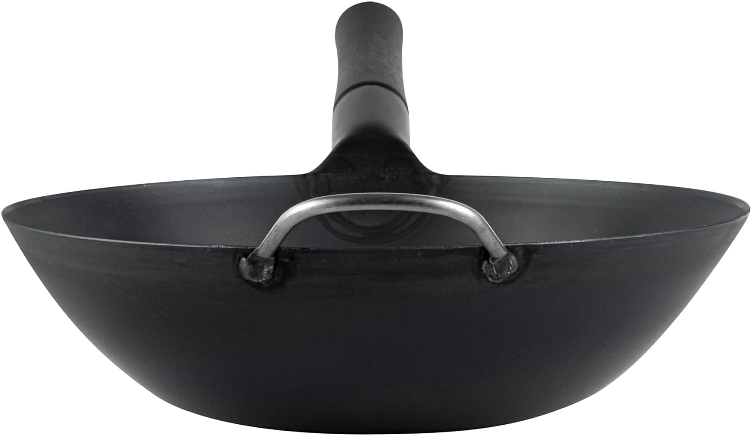 Restaurantware Carbon Steel Wok 1 Pack of 11.6 Inch Heavy-Duty Uniform Heat Distribution Pan Induction Compatible Flat Bottom Wok Welded Handle Black For Gas Stovetops And Grills