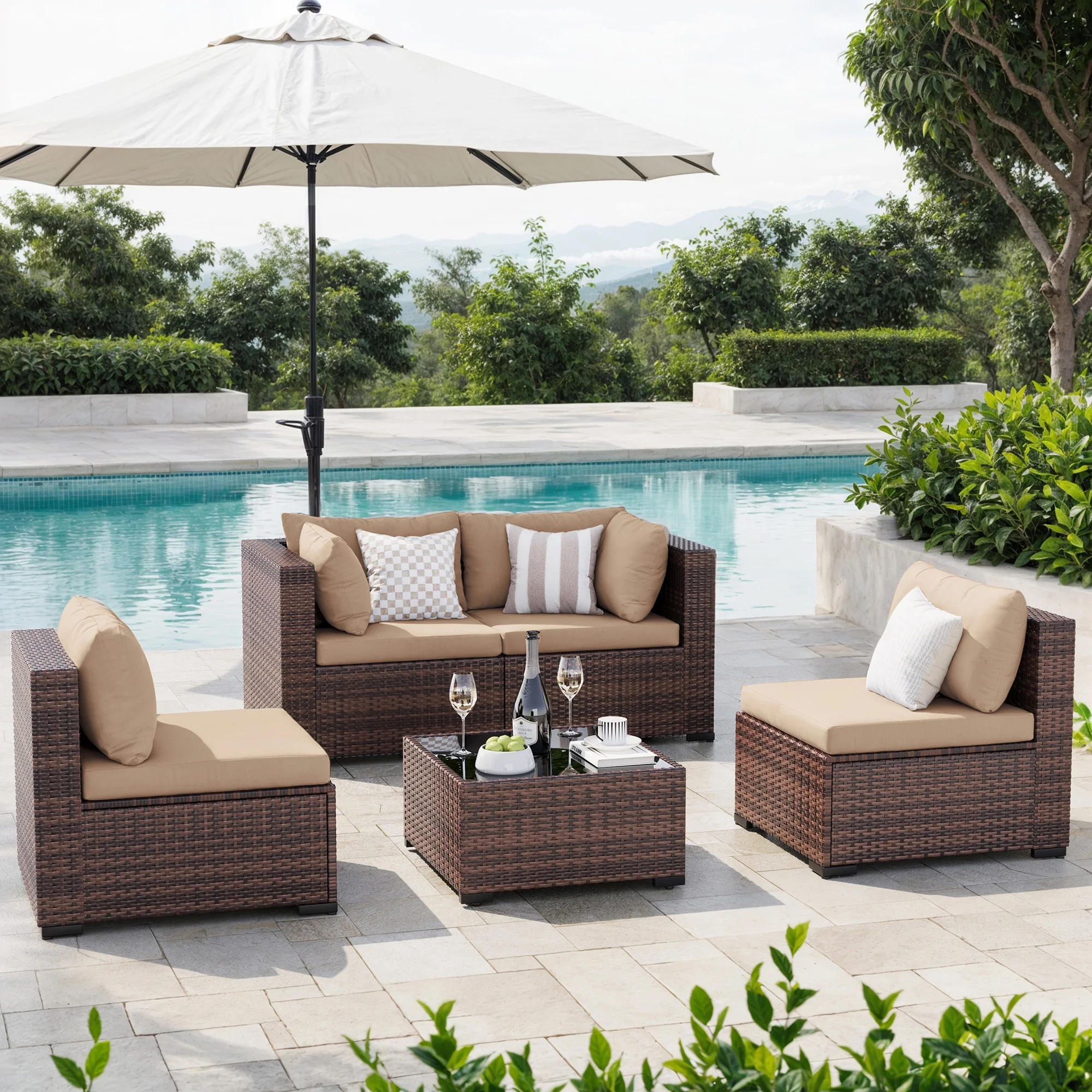 MRUAKA 8 Pieces Patio Furniture Set with Fire Pit Table, Outdoor Furniture Sectional Rattan Sofa with Slanted Back, Patio Couch with Glass Coffee Table for Backyard Garden (Dark Grey) - Image 17