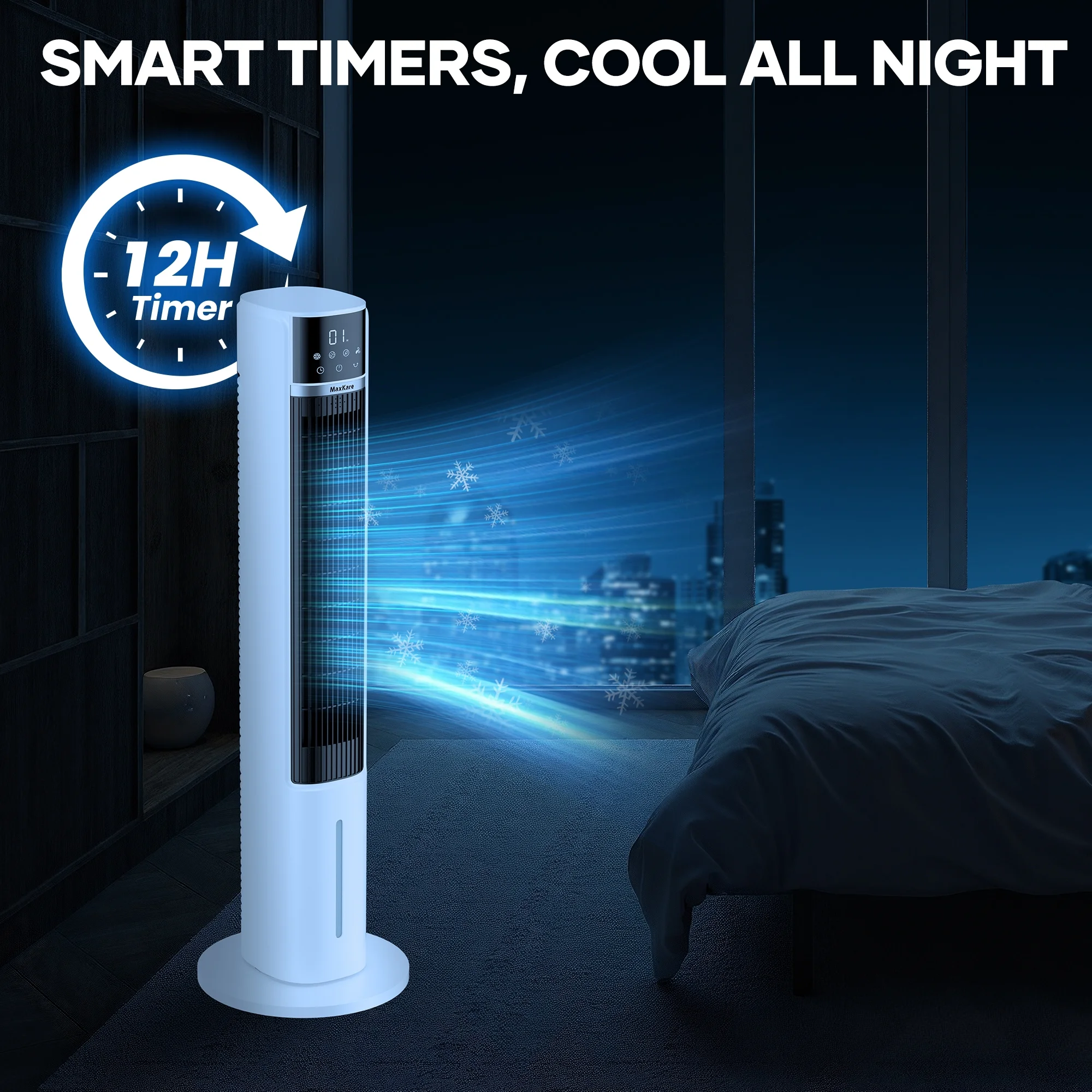 MaxKare 40" Evaporative Air Cooler, 3 Modes, 12H Timers, Oscillating Tower Fan White - Image 6