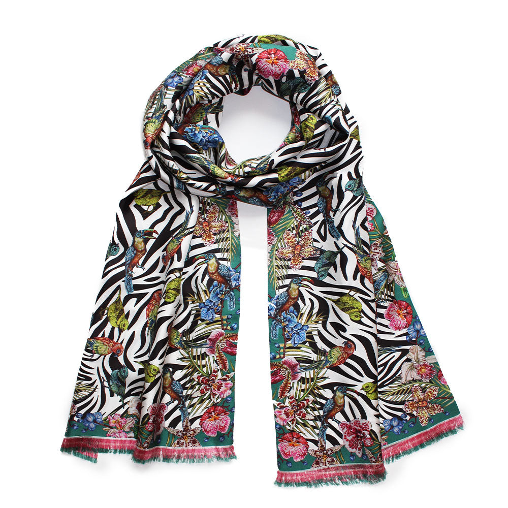 ECHARPE LALIQUE BY GINNY LITSCHER DESSIN ZEBRA NOIR ET ROSE - DESSIN ZEBRA NOIR ET ROSE, 100% SOIE