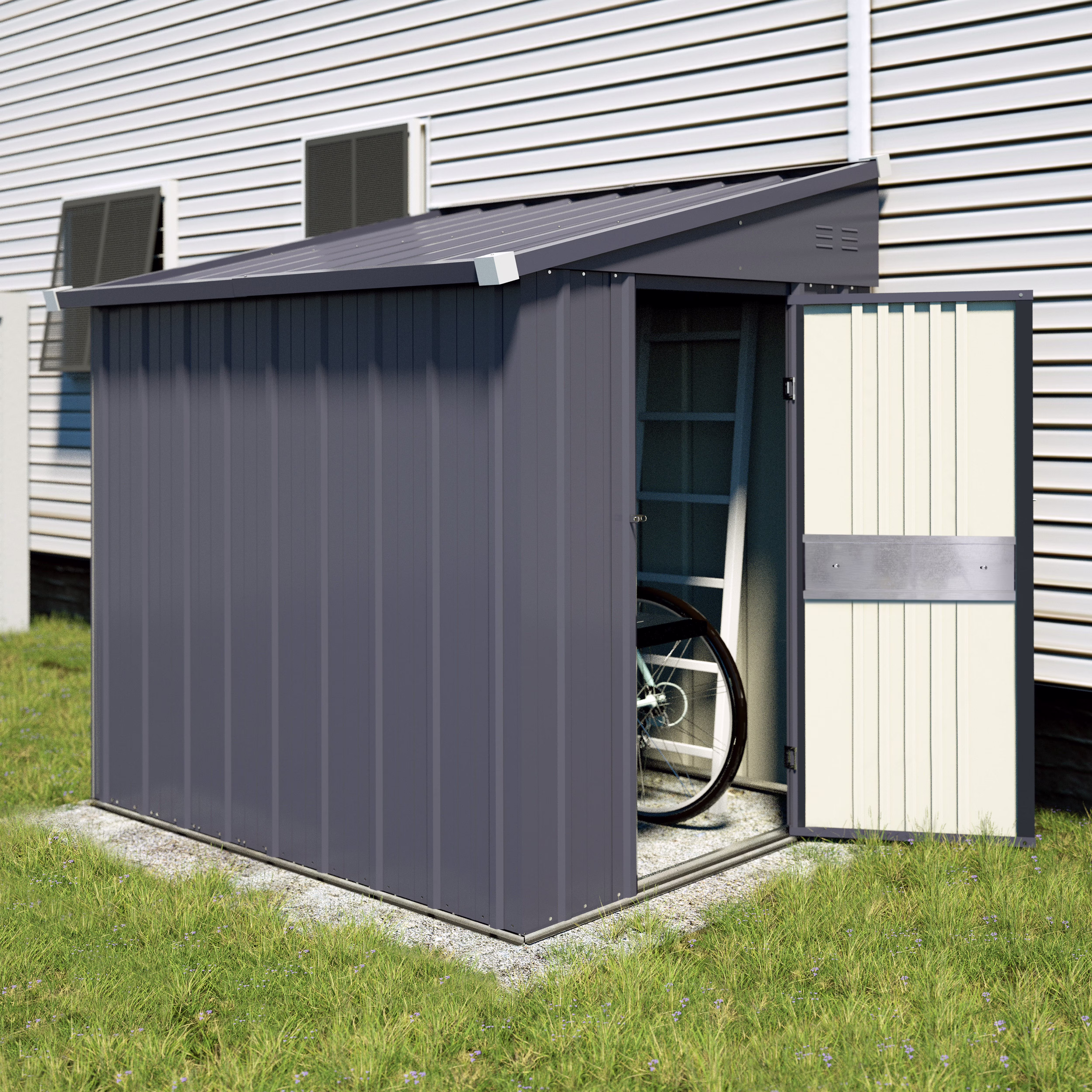 VEIKOUS Outdoor 8' x 4' Storage Lean-to Shed 8' x 4' w/Lockable Sliding Door and Vents for Backyard, Patio & Lawn, Grey