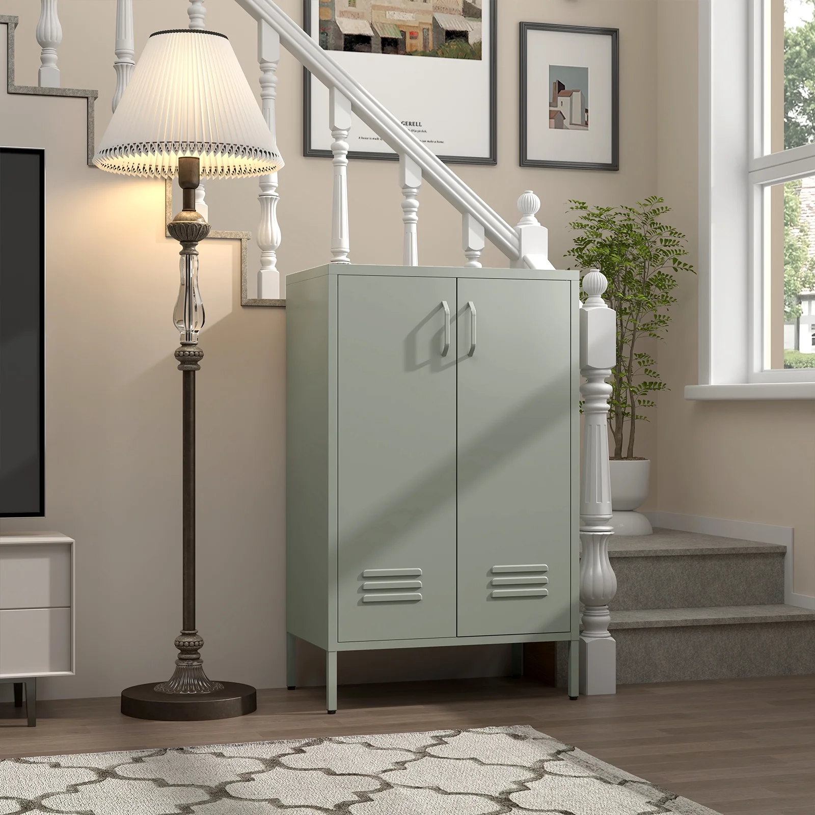 Marcree Green Metal Cabinet,2 Door Accent Cabinet,Metal Locker Cabinet with Legs,Sideboard Cabinet with Adjustable Shelves,Locker Storage Cabinet for Living Room,Entryway - Image 6
