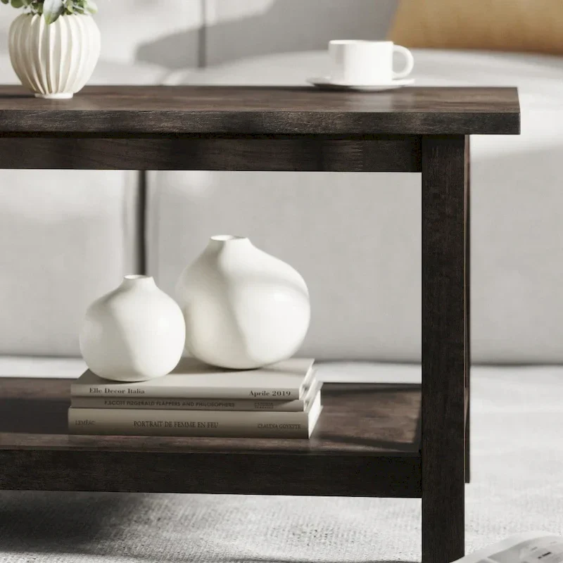 Farmhouse Coffee Table with Shelf and X-Frame Design