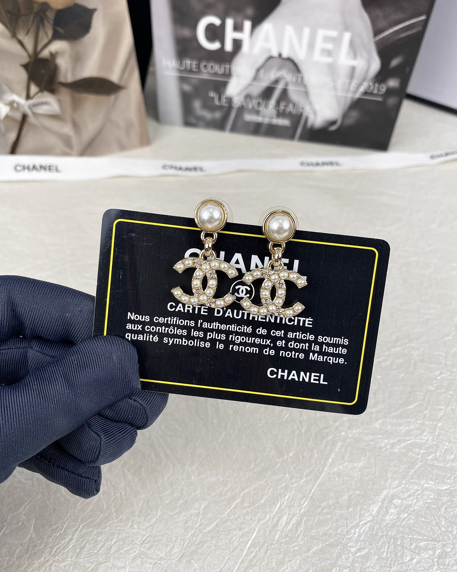 Chanel Pearl Paved CC Dangle Earrings - Original Replica Club
