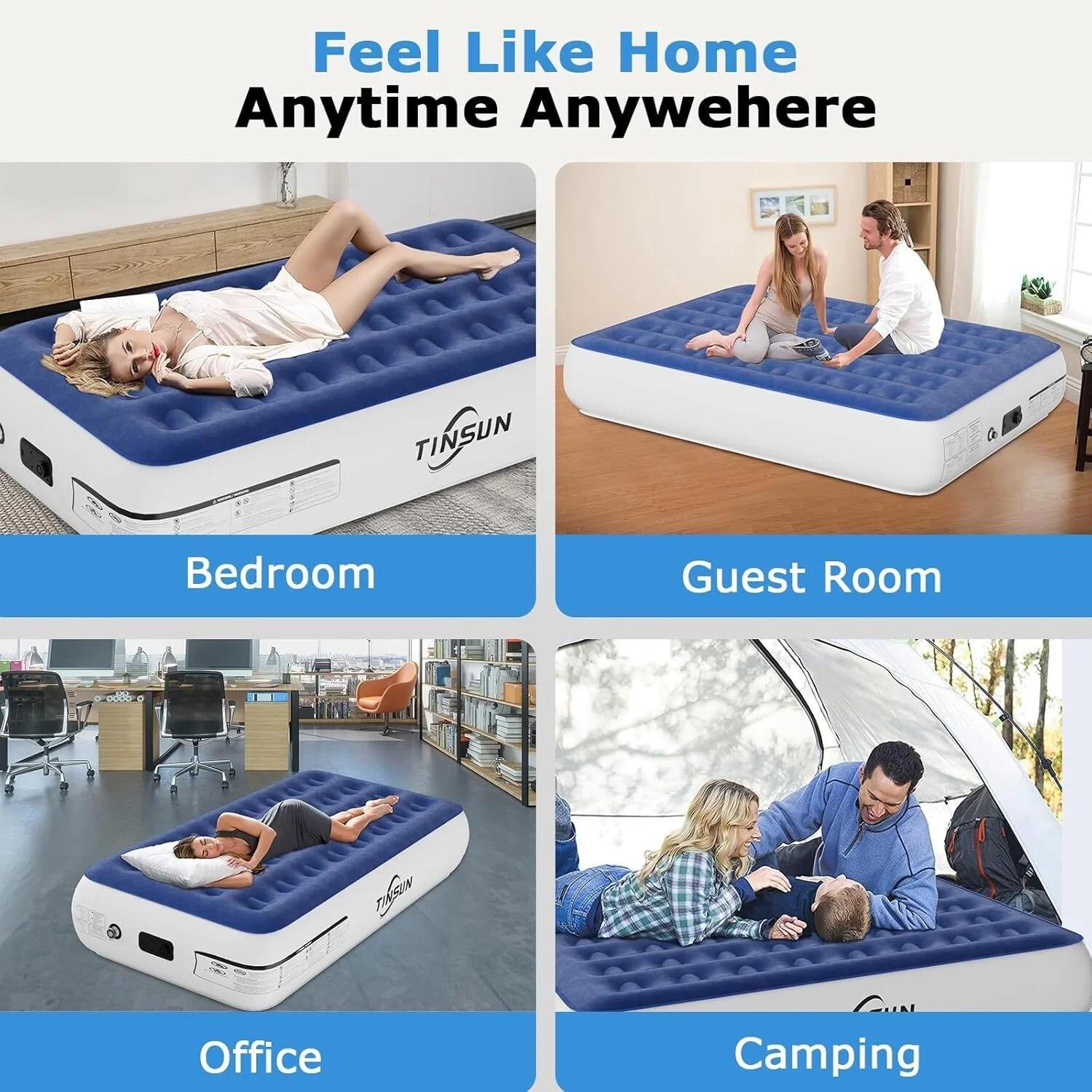 13" Queen Air Mattress, Portable Inflatable Blow Up Bed with Built-in Pump, Air Bed for Camping, Beach, Outdoor, Guest, Blue - Image 6
