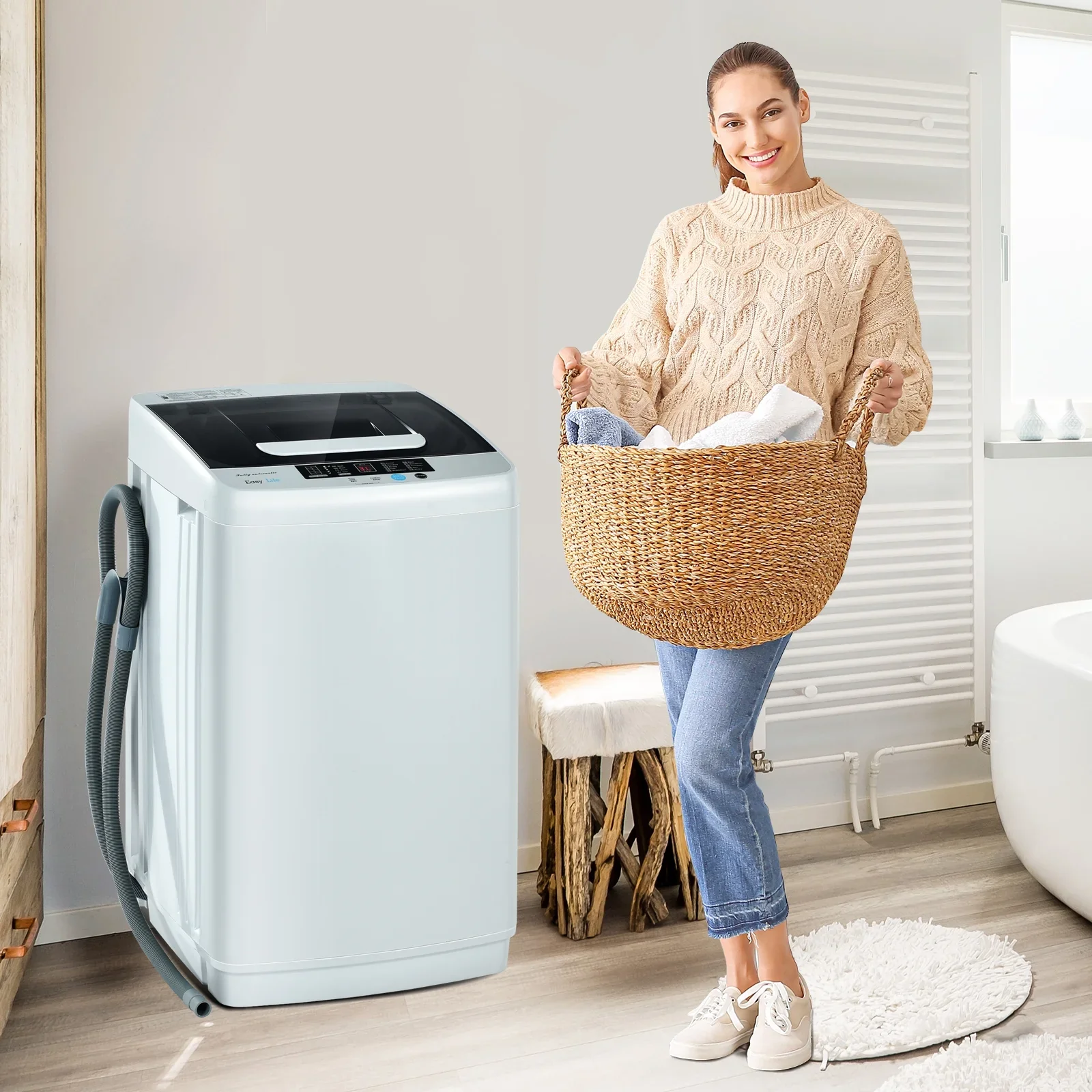 Costway Portable Full-Automatic Laundry Washing Machine 8.8lbs Spin Washer W/ Drain Pump