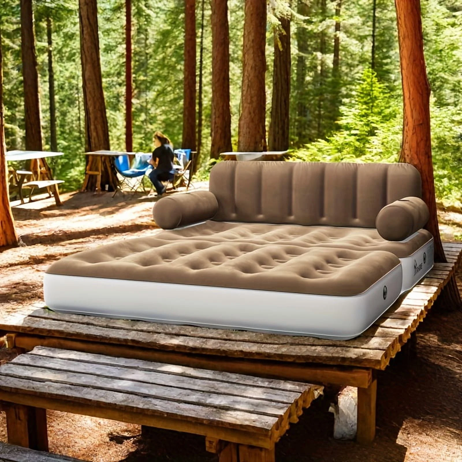 Inflatable Air Sofa Bed 2-in-1 Backrest Couch Airbed With Headboard And Pump Convertible Blow Up Bed Mattress For Home, Camping, And Guests, Living Room Furniture, Queen Size - Image 8