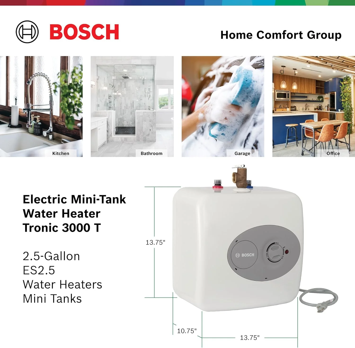 Bosch Electric Mini-Tank Water Heater Tronic 3000 T 2.5-Gallon (ES2.5) - Eliminate Time for Hot Water - Shelf, Wall or Floor Mounted - Image 8