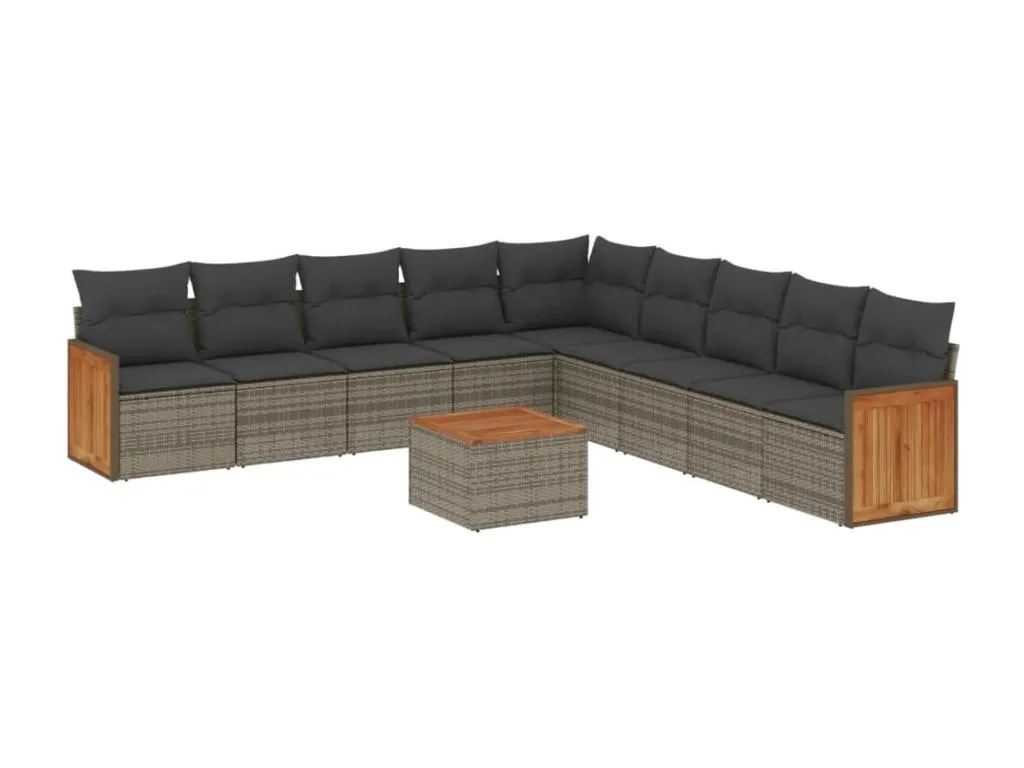 Set de sofás de jardín 10 pzas con cojines ratán sintético gris smxk65047