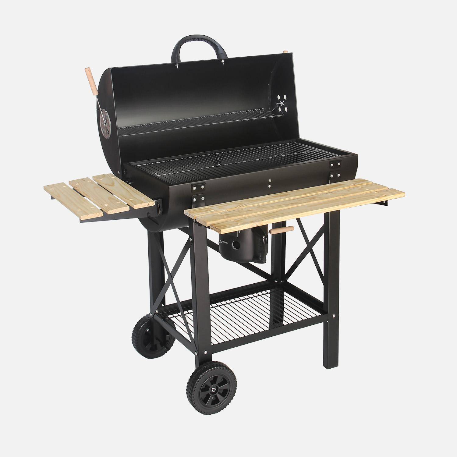Serge con funda - Barbacoa de carbón, parrilla y ahumador americano, ruedas y estantes abatibles con funda