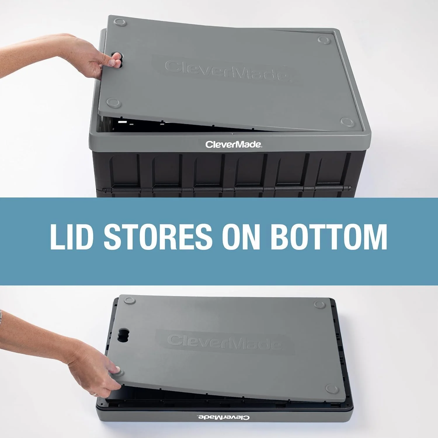 CleverMade 3 Pack Stackable Collapsible Storage Bin with Lids - 16 Gal Ocean - Image 15