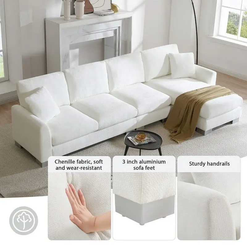 Spacious L-Shaped Chenille Sectional Sofa with Chaise Lounge for Living Room, Apartment, or Office