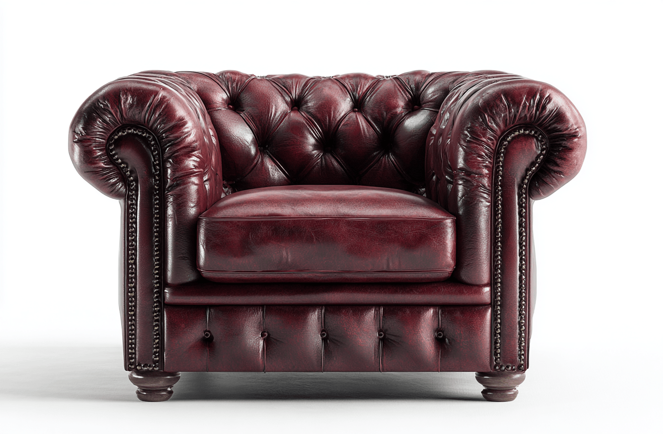 Sillón Chesterfield de cuero rojo burdeos 105×90×80 cm - estilo clásico y atemporal