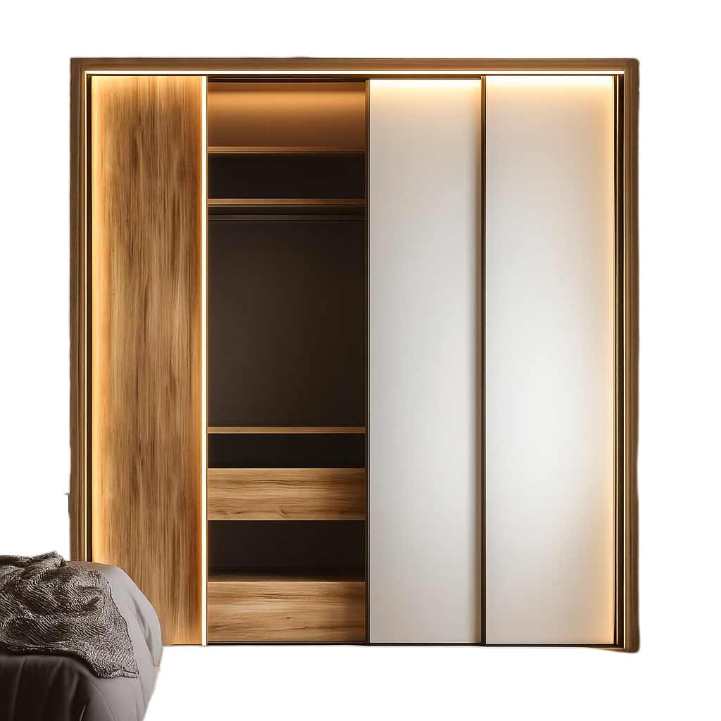 Armario Dormitorio Puertas Correderas Madera/Blanco Moderno