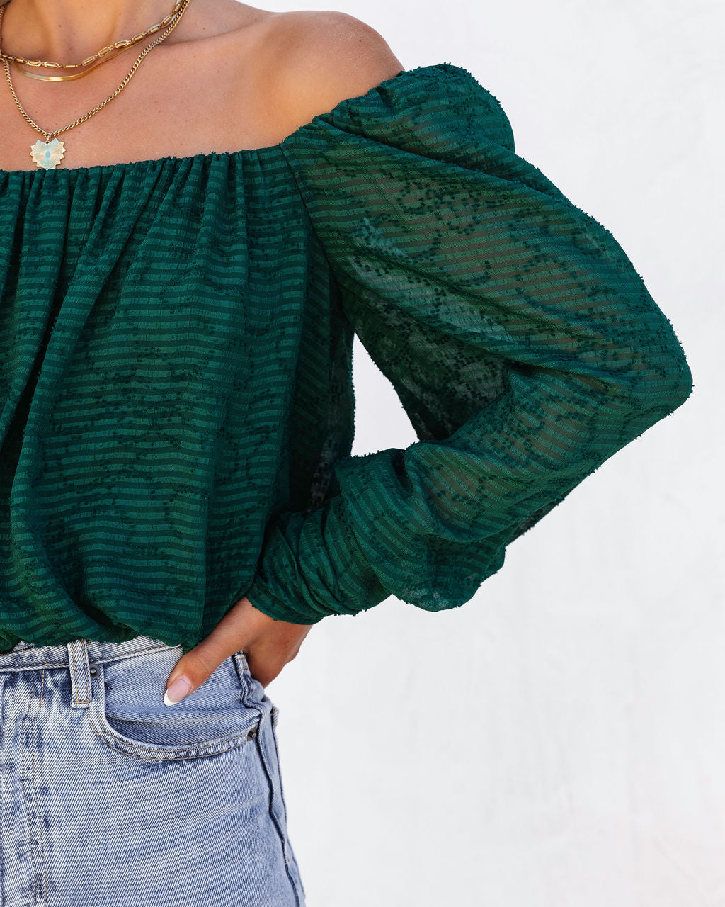 Everly Mine Off The Shoulder Long Sleeve Top - Hunter Green - Se7enfashion