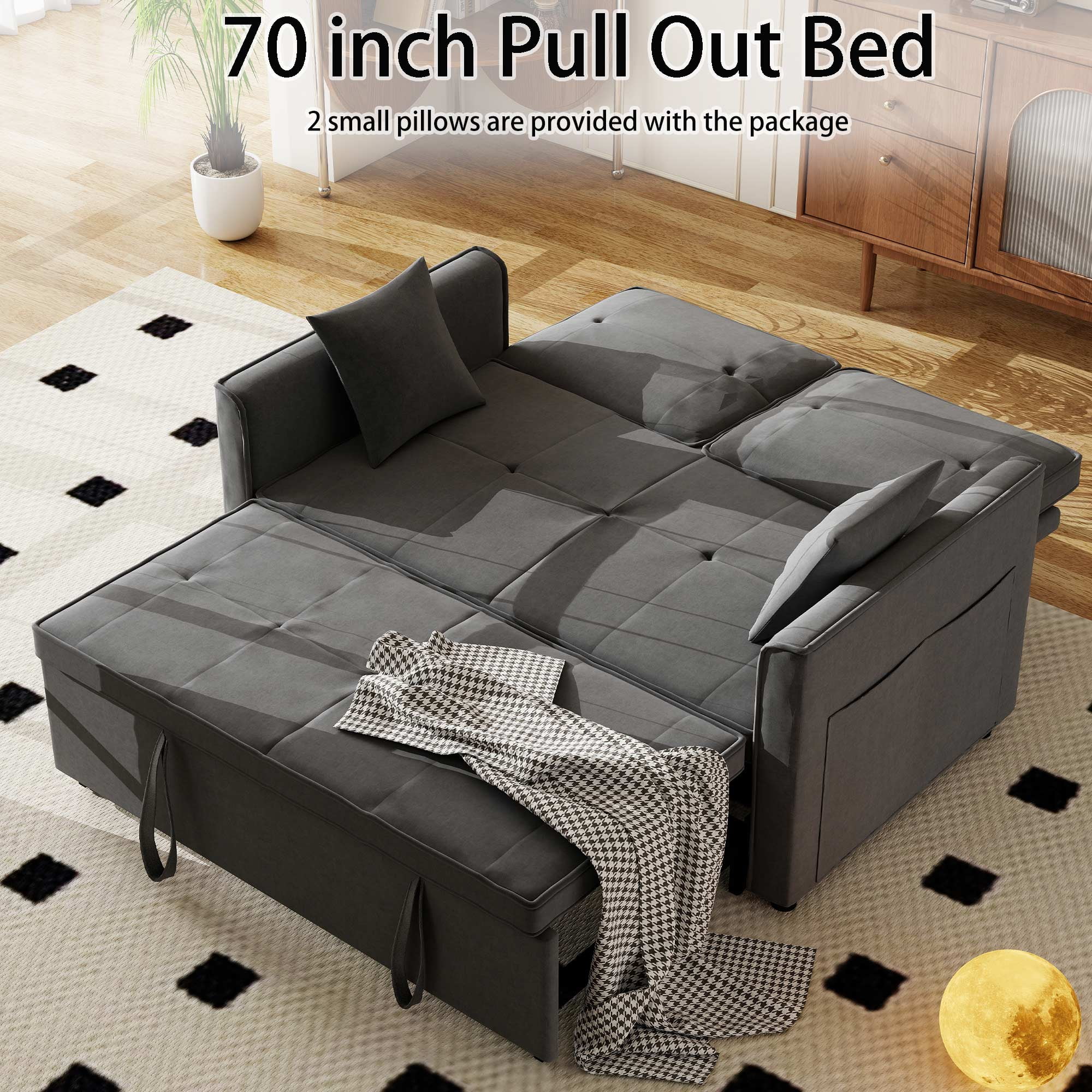 Convertible Sofa Bed,3-in-1 Sleeper Sofa with Pull Out Bed,Sleeper Futon Couch Loveseat with Adjsutable Backrest and Pillows for Living Room,Gray - Image 20