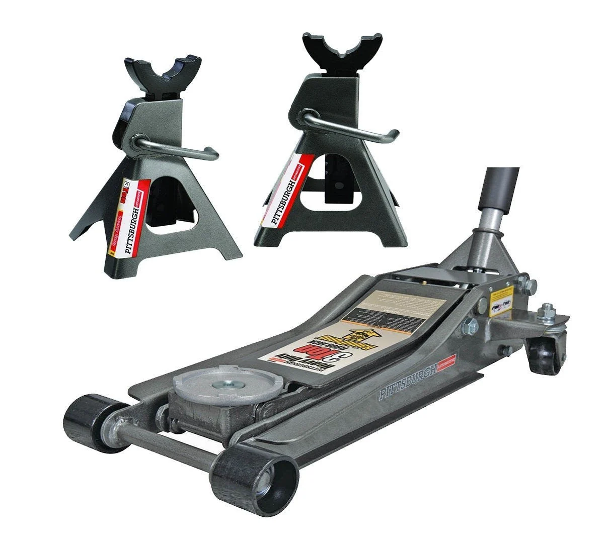3-Ton Low-Profile Floor Jack And Jack Stands Set - 6,000 Lb