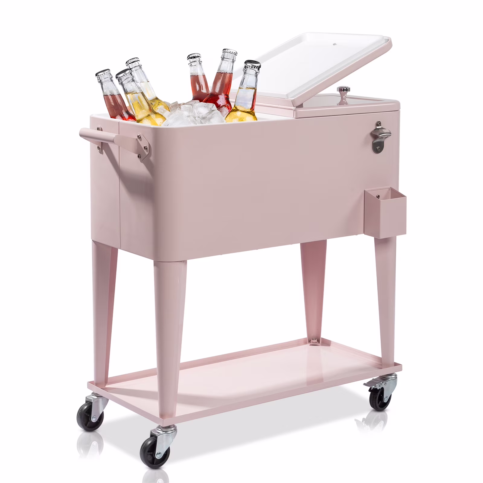 YUNOVA 80QT Rolling Cooler with Removable Dual - Hinged Lid, Built - in Bottle Opener, Swivel Wheels Brakes for Outdoor Picnics, Beach Parties and Tailgating(Ivory with Red Lid?)