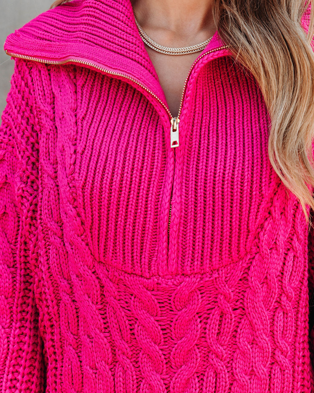 So Fetch Cable Knit Half Zip Sweater Dress - Hot Pink - SALE - Se7enfashion